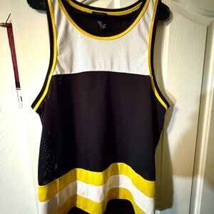 Forever 21 Striped Black, White, and Yellow Tank Top